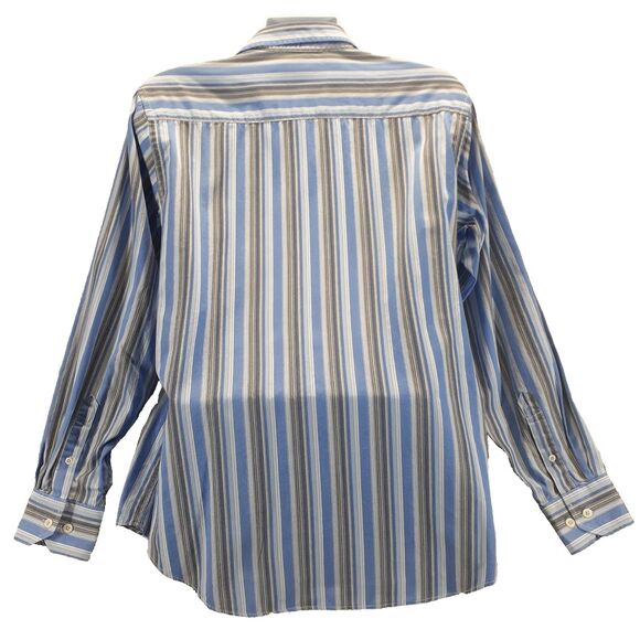 Bugatchi Uomo Mens Button Down Shirts Blue White Striped Flip Cuffs Size L - Picture 7 of 12